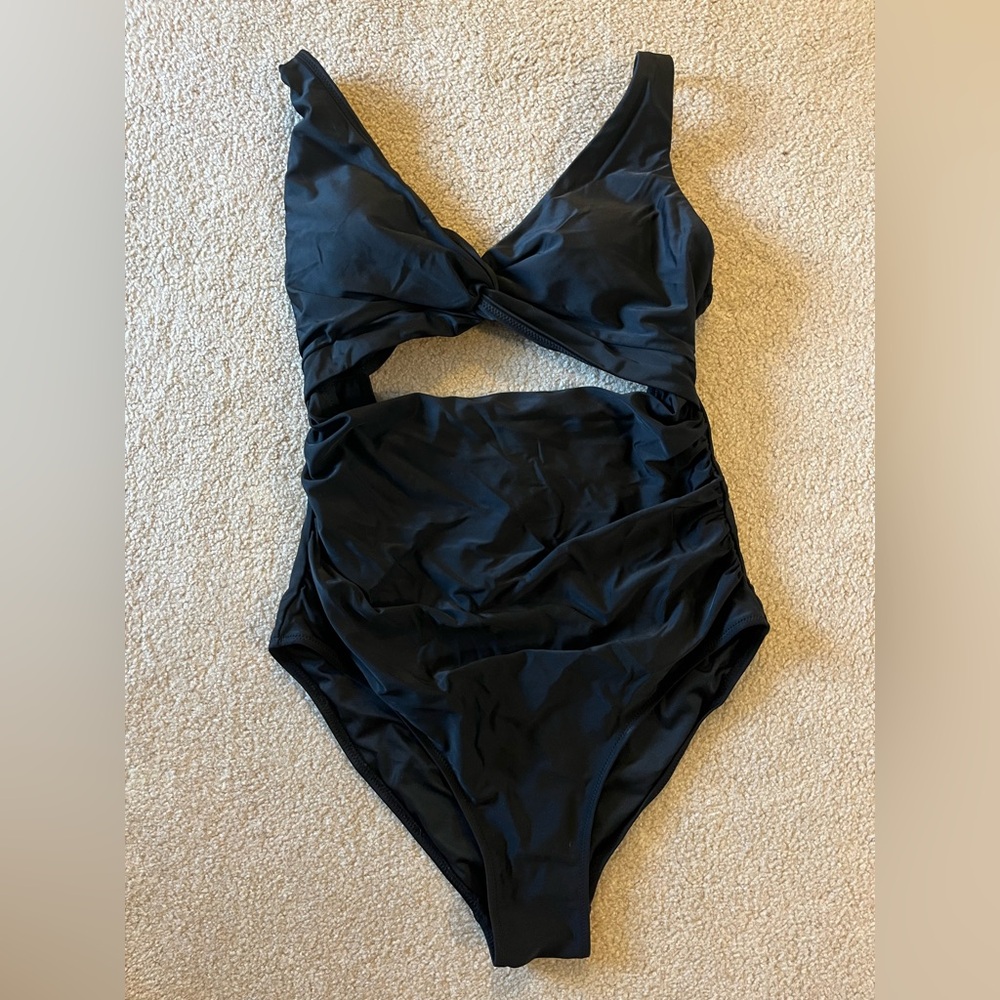 Ruched Sides Front Cutout Maternity One Piece Swimsuit